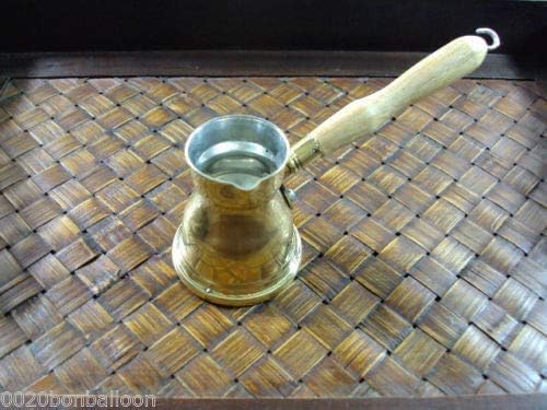 1 Brass Copper Pot Ibrik Briki Turkish Greek Coffee Maker Jazva Cezve Jezve Turka Ararat Arabic Arabian Arabic With Wooden Handle Hand Hammered Handmade Egypt Egyptian Decanter Size No2 (2.70oz/80ml)