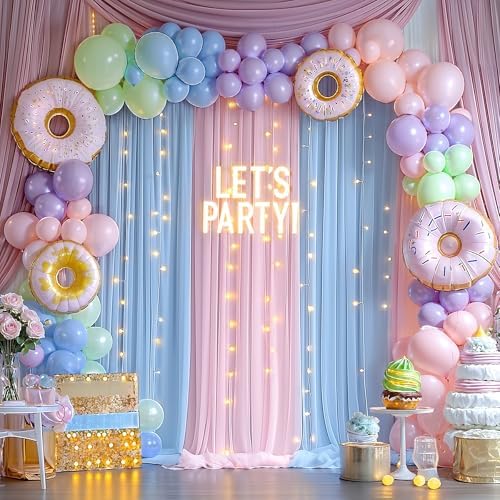 10x10ft Pink Blue Tulle Backdrop Curtain with Lights String for Parites, Sheer Backdrop Curtains for Wedding Baby Shower Birthday Party Photo Shoot Decorations - Image 7