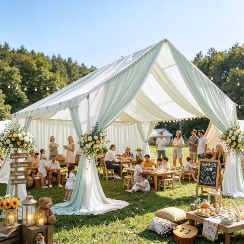 Outpain 40ftx20ft Ivory Backdrop Ceiling Drapes,8Panels 20ft Height Wrinkle Free Tent Draping Curtains, Fabric Drapery Ceiling Drapes for Wedding Ceremony Birthday Theme Parties with Rod Pocket - Image 6