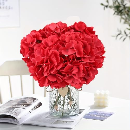 AVIVIHO Fake Flowers 65pcs Red Hydrangea Artificial Flowers Bulk (Not Squished, No Steaming Need) Silk Flowers with Stems for Wedding Decor,Home,Baby Shower,Table Centerpieces Decoration - Image 6
