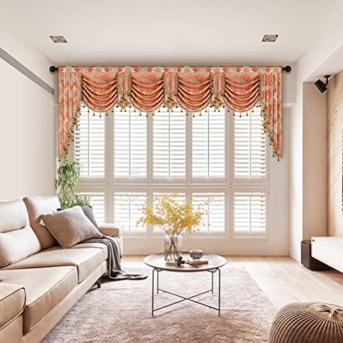ELKCA European Style Waterfall Valance for Bedroom Damask Coffee Curtain Valance for Living Room Jacquard Curtains,Rod Pocket,1 Panel (Damask-Coffee, W110) - Image 7