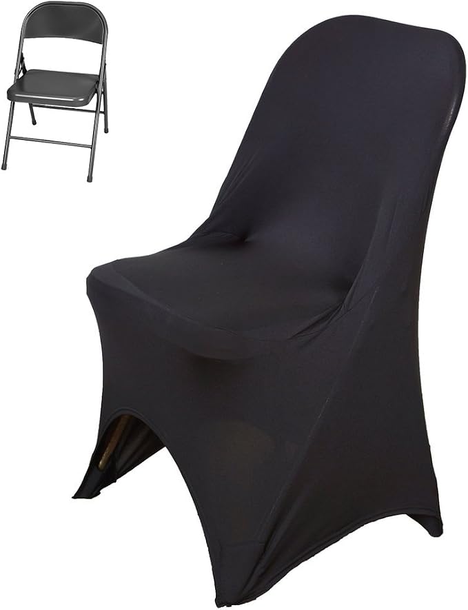 Tableclothsfactory 30 PCS Stretchy Spandex Fitted Folding Chair Cover Dinning Event Slipcover for Wedding Party Banquet Catering - Black - Image 2