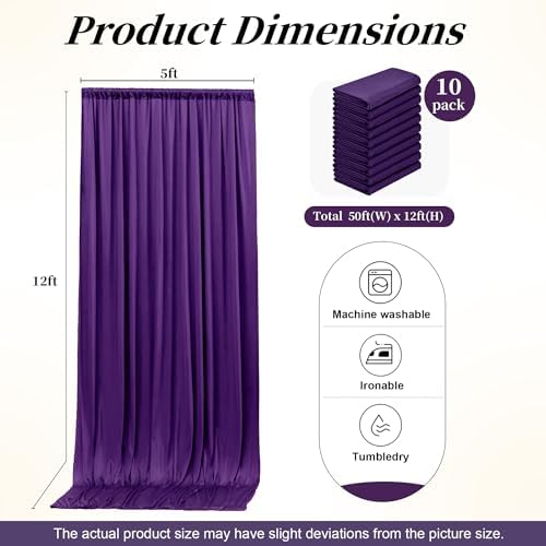 50ft x 12ft Purple Backdrop Curtains for Parties, Wrinkle Free 10 Panels Photo Backdrop Drapes Back Drop Cloth for Wedding Birthday Photography Background Decor - Image 7