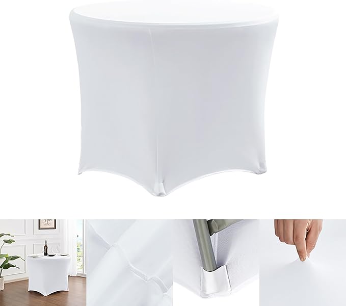 4 Pack Spandex Round Tablecloth White 4ft Fitted Stretch Tablecloth Elastic Cocktail Table Cover for Wedding Party Restaurant Banquet New Year and Halloween PTC24 - Image 7