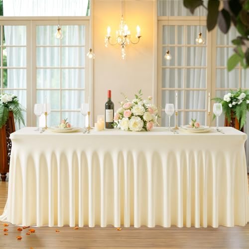 2 Pack 6ft Champagne Spandex Table Cloths for Rectangle Tables Wrinkle Free Champagne Rectangle Tablecloths, Stretch Fitted Table Cover with Skirt for Wedding Birthday Party Banquet Baby Shower Buffet - Image 6