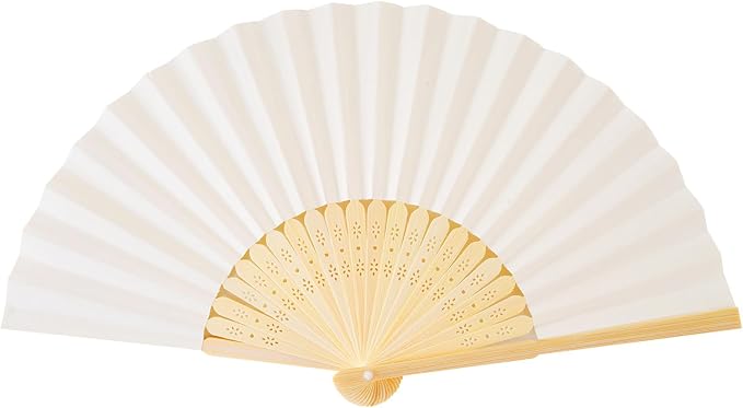 50pcs Cream-Coloured Paper Hand Fan Bamboo Folding fan Handheld Paper Fan | Paper Folded Fan for Wedding Party and Home Decoration - Image 5