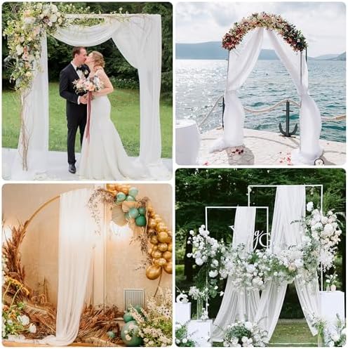 Wedding Arch Draping Fabric 4 Panels White Sheer Backdrop Drapes - Image 6