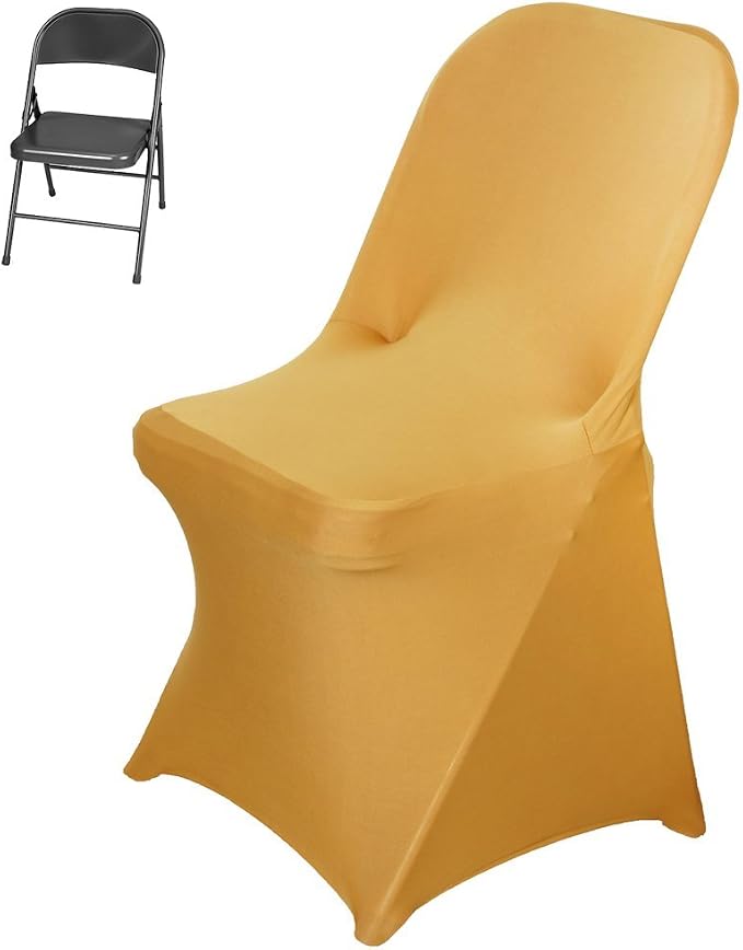 Tableclothsfactory 50pcs Stretchy Spandex Fitted Folding Chair Cover Dinning Event Slipcover for Wedding Party Banquet Catering - Gold - Image 2