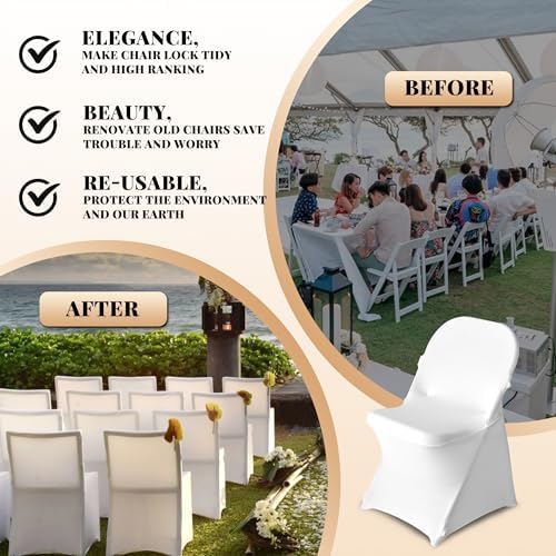 50 Pack Chair Covers for Folding Chairs, Polyester Spandex Chair Cover Stretch Slipcovers for Banquet, Wedding, Party, Folding, Holidays, White - Image 6
