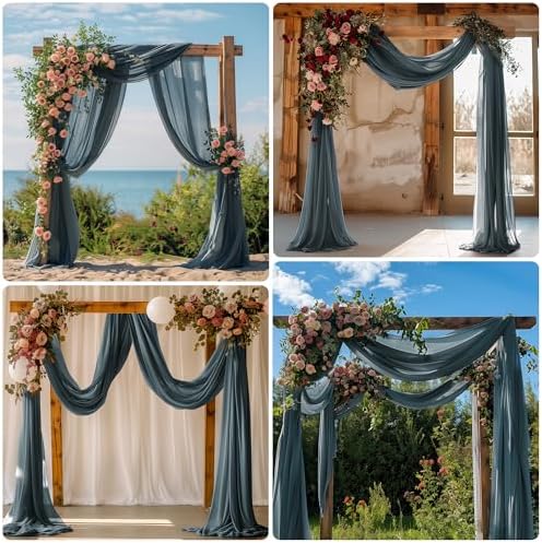 Wedding Arch Draping Fabric 1 Panel Grey Blue Sheer Backdrop Drapes - Image 6