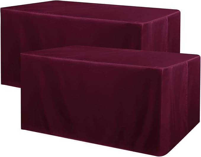 Obstal 2 Pack Fitted Table Covers for 8 Foot Tables, Burgundy | Water Resistant Washable Fabric Polyester Rectangle Table Cover Protector for Wedding, Banquet and Trade Shows, 96x30 Inch - Image 9