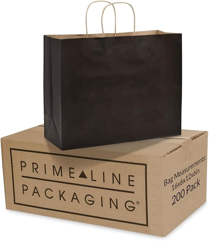 Prime Line Packaging 16x6x12 Paper Bags with Handles, Black Bags 200 Pack | Black Shopping Bags, Large Kraft Bags for Small Business, Boutique, Retail Supplies, Merchandise, Events, Gifts, Favors, Bulk - Image 9