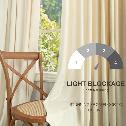 Cream Beige Velvet Curtain 90 Inches Long 2 Panels for Bedroom Semi Blackout Lightweight Farmhouse Cozy Retro Drape Floor to Ceiling Curtain for Living Dining Room Divider Villa Hall Cottage Apartment - Image 6