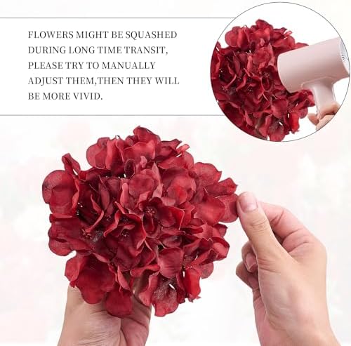 80pcs Burgundy Hydrangea Artificial Flowers Silk Heads with Stems for DIY Wedding Centerpiece Baby Shower Home Party Decor - Image 6