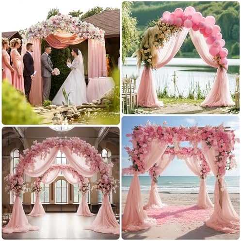 Wedding Arch Draping Fabric 4 Panels Blush Sheer Backdrop Drapes - Image 6
