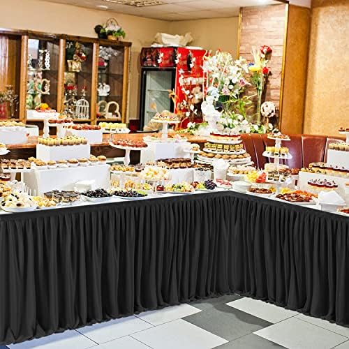 PARTISKY Black Polyester Table Skirt for Rectangle Tables 12ft, Wrinkle Resistant Pleated Ruffle Tablecloth for Banquet Wedding Trade Baby Shower Display Gift Dining Table - Image 7