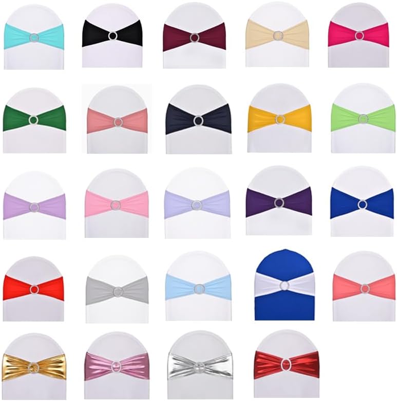 10pcs Metallic Silver Stretch Chair Sashes, Durable Workmanship,Spandex Fitted Bows for Wedding Birthday Graduation Christmas Bridal Shower Party Meeting Engagement Decoration - Image 5
