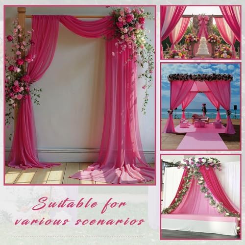 Wedding Arch Draping Fabric 4 Panels 20Ft Length x 28" Width Hot Pink Arch Drapes Chiffon Fabric Sheer Curtains Backdrop for Party Bridal Decorations Wedding Ceremony Ceiling Stage Reception Decor - Image 7
