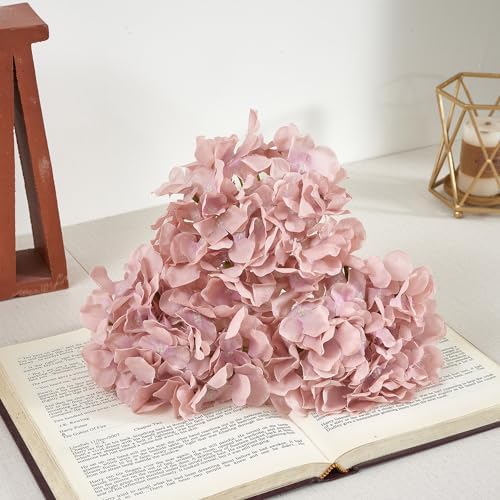 Dusty Rose Pink Artificial Hydrangea Flowers Heads 10 Fake Hydrangea Silk Flowers for Wedding Centerpieces Bouquets DIY Floral Decor Home Decoration with Stems(VASE NOT Included) - Image 6