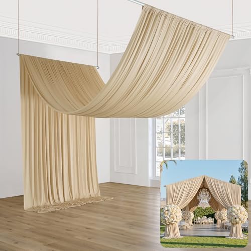 Outpain 20ftx20ft Beige Backdrop Ceiling Drapes,4Panels 20ft Height Wrinkle Free Tent Draping Curtains, Fabric Drapery Ceiling Drapes for Wedding Ceremony Birthday Theme Parties with Rod Pocket - Image 7