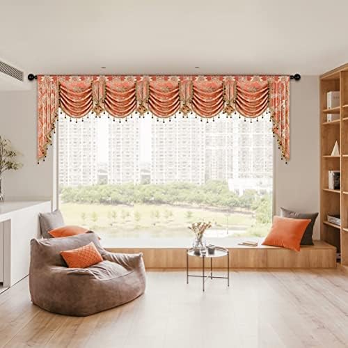 ELKCA Damask Coffee Jacquard Swag Waterfall Valance for Bedroom Curtain Valance for Living Room Kitchen Valance,Rod Pocket, W138 Inch,1 Panel - Image 7