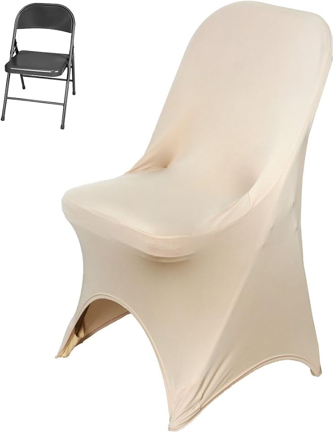 Tableclothsfactory 10PCS Stretchy Spandex Fitted Folding Chair Cover Dinning Event Slipcover for Wedding Party Banquet Catering - Champagne - Image 3