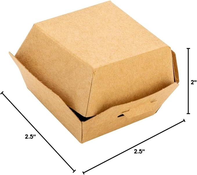 Restaurantware 2.5 x 2.5 x 2 Inch Mini Burger Boxes 100 Clamshell Food Containers - Hinged Lid Disposable Kraft Paper Take Out Boxes For Appetizers Or Desserts Serve Sliders or Finger Foods - Image 18