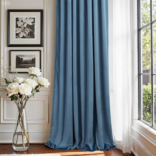 Stone Blue Velvet Curtains 90 Inch Length 2 Panels Classic Solid Contemporary Coastal Thermal Insulated Room Darkening Light Blocking Window Drape for Living Room Boys Bedroom 90 Long Back Tab Pocket - Image 6