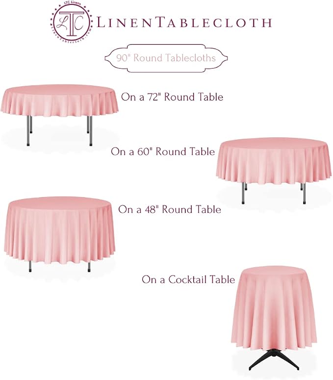LinenTablecloth 90-Inch Round Polyester Tablecloth Beige - Image 7