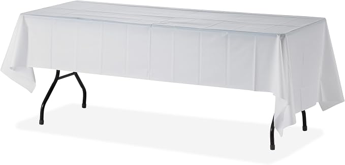 Genuine Joe Plastic Rectangular Table Cover, 108" x 54", White (Pack of 24) - Image 4