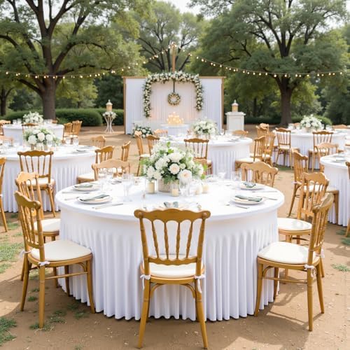 Outpain 8 Pack White Round Spandex Tablecloths for 60in/5FT Tables, 120Inch Stretchy Fitted Round Table Clothes,Wrinkle Free Table Cover with Skirt for Wedding Party Dining Banquet - Image 6