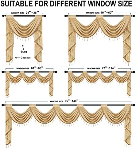 ELKCA Luxury Gold Chenille Waterfall Valance for Living Room,4 Hollow Swags Curtain Valance for Bedroom, Rod Pocket, 1 Panel - Image 6
