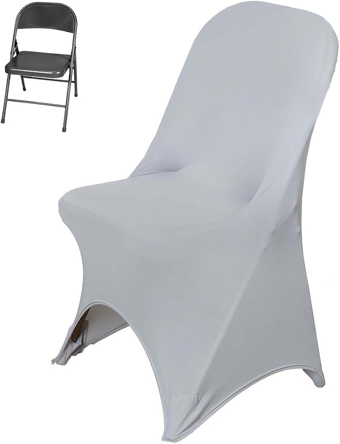 Tableclothsfactory 50pcs Stretchy Spandex Fitted Folding Chair Cover Dinning Event Slipcover for Wedding Party Banquet Catering - Silver - Image 3