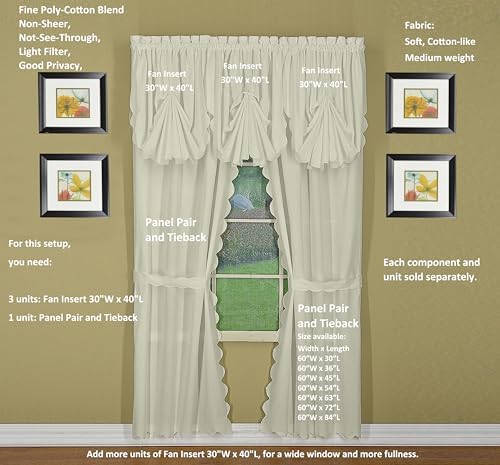Today's Curtain, Orleans Scallop Curtain, Ecru 84" Panel Pair and Tieback,4-Piece-Set, 60" W x 84" L, Ecru - Image 7