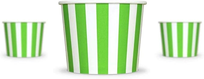 UNIQ 12 oz 1000 Pack Green Striped Ice Cream Cups | Large Disposable Dessert Cups for Ice Cream, Frozen Yogurt & Gelato | Paper Food Cups Leak Resistant | Bulk Pack for Parties & Business - Image 4