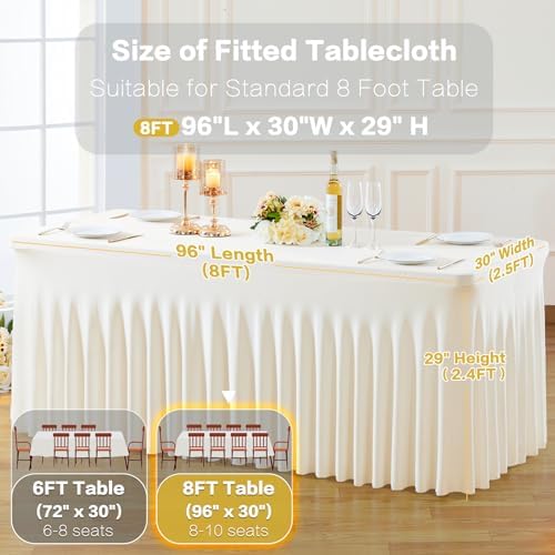 2 Pack Ivory Table Cloth for 8 Foot Rectangle Tables Spandex Fitted Tablecloth 8ft Stretch Table Covers Skirt Ivory Banquet Tablecloths Wrinkle Free Tablecloth for Party Wedding Birthday Event - Image 7