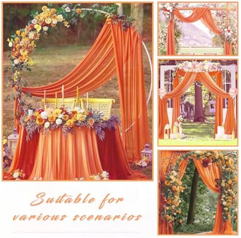 4 Panels Wedding Arch Draping Fabric 20Ft Length x 28" Width Orange Arch Drapes Chiffon Fabric Sheer Curtains Backdrop for Party Bridal Decorations Wedding Ceremony Ceiling Stage Reception Decor - Image 7