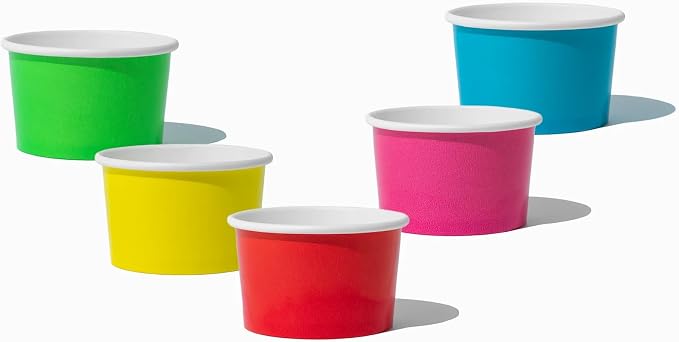 UNIQ 6 oz 1000 Pack Five Mixed Color Ice Cream Cups | Disposable Leak Resistant Paper Dessert Cups for Ice Cream, Frozen Yogurt & Gelato | Small Food Serving Cups for Parties, Catering & Business by UNIQSupply