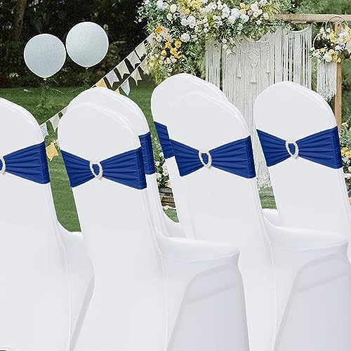 Pack of 30 Spandex Chair Sashes Bows Stretch Chair Cover Band with Buckle Slider Universal Elastic Chair Ties for Wedding Banquet Party Event Decoration (Navy) - Image 7