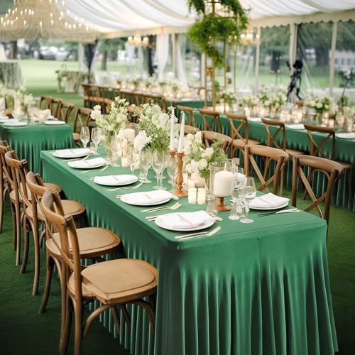 Wish Care 6 Pack Hunter Green Spandex Table Clothes for 6 Foot Rectangle Tables, 6FT Wrinkle Free Fitted Tablecloths Ruffles Design Table Cover for Party, Banquet, Wedding and Events - Image 6