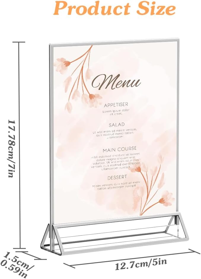 16 Pack 5x7 Clear Acrylic Sign Holders with Silver Borders and Vertical Stand, Double Sided Display Acrylic Table Number Holder for Desktop Table Menu, Wedding, Party, Restaurant - Image 7