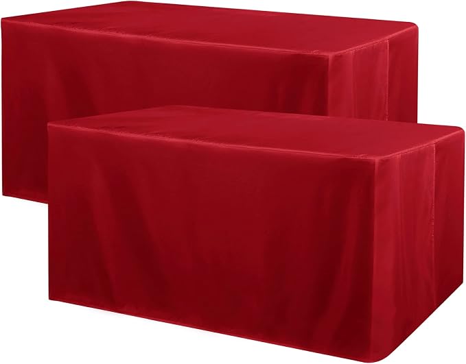 Obstal 2 Pack 8FT Red Table Cloths for Standard Folding Tables | Water Resistant Washable Fabric Polyester Rectangle Table Cover Protector for Wedding, Banquet and Trade Shows, 96x30 Inch - Image 9