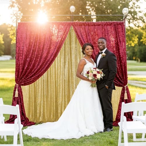 Sugargirl Burgundy Sequin Backdrop Curtain 4FTx8FT Glitter Burgundy Background Drapes Sparkle Photography Backdrop for Party Wedding Birthday Wall Decoration(2 Panels) - Image 7