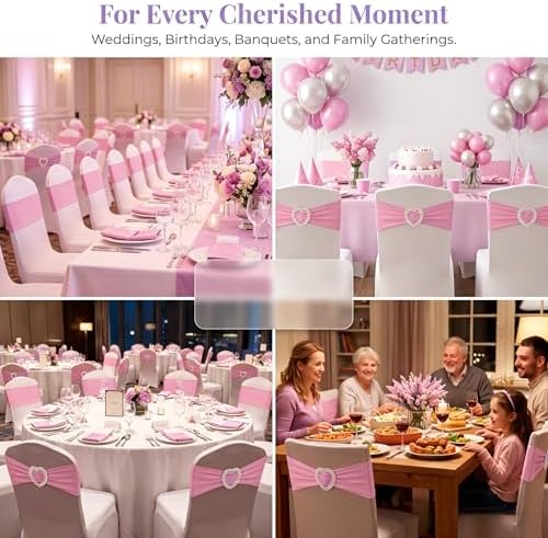 150 Pieces Chair Sashes & Bows - Stretch Spandex Chair Cover Band with Buckle for Wedding, Hotel Banquet, Birthday Party & Home Bulk Decorations(Pink) - Image 7