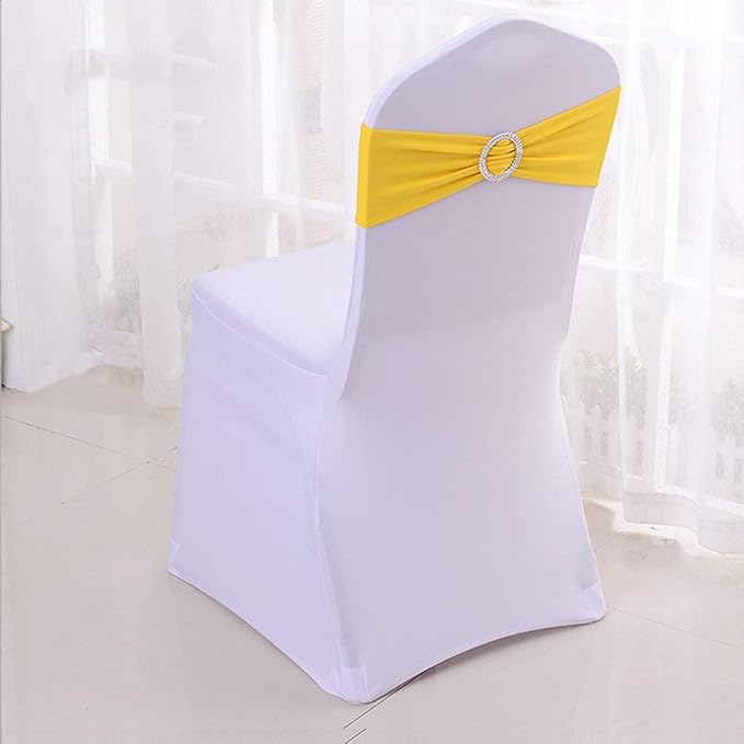 Pack of 20 Spandex Chair Cover Stretch Sashes with Band Buckle Slider for Wedding Ceremony Decoration Yellow by Unknown