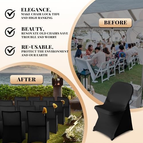 100 Pack Chair Covers for Folding Chairs, Polyester Spandex Chair Cover Stretch Slipcovers for Banquet, Wedding, Party, Folding, Holidays, Black - Image 6