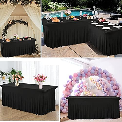 Table Cloth for 8 Foot Rectangle Tables,Black Polyester 8ft Table Cover Fitted Stretchable Folding Table Cloth for Weddings, Birthday Parties, Banquet, Restaurant,Baby Shower - Image 6