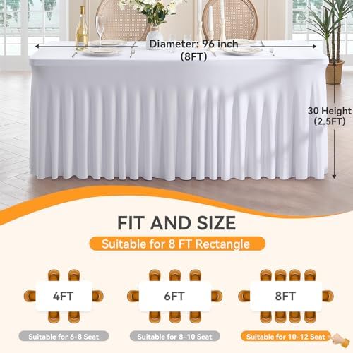 Spandex Tablecloth 8FT Rectangle Table Cover 6 Pack White Wrinkle-Free - Image 6