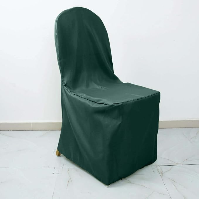 Efavormart 20PCS | Round Top Hunter Emerald Green Polyester Banquet Chair Covers Linen Dinning Chair slipcover for Wedding Party Event Catering - Image 9