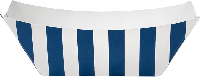 Restaurantware-Bio Tek 2 Ounce Food Boats, 50 Disposable Paper Food Trays - Greaseproof, Stripe Design, Blue and White Paper Food Boats, for Snacks, Appetizers, Or Treats, Use At Party Or Carnival - Image 8